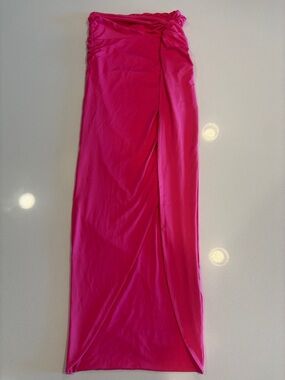 Hot Pink Ruched Side Wrap Maxi Skirt